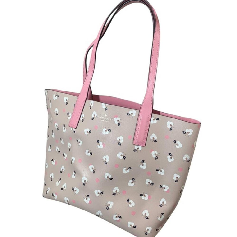 kate spade Beige Floral Print Tote with Pink Trim